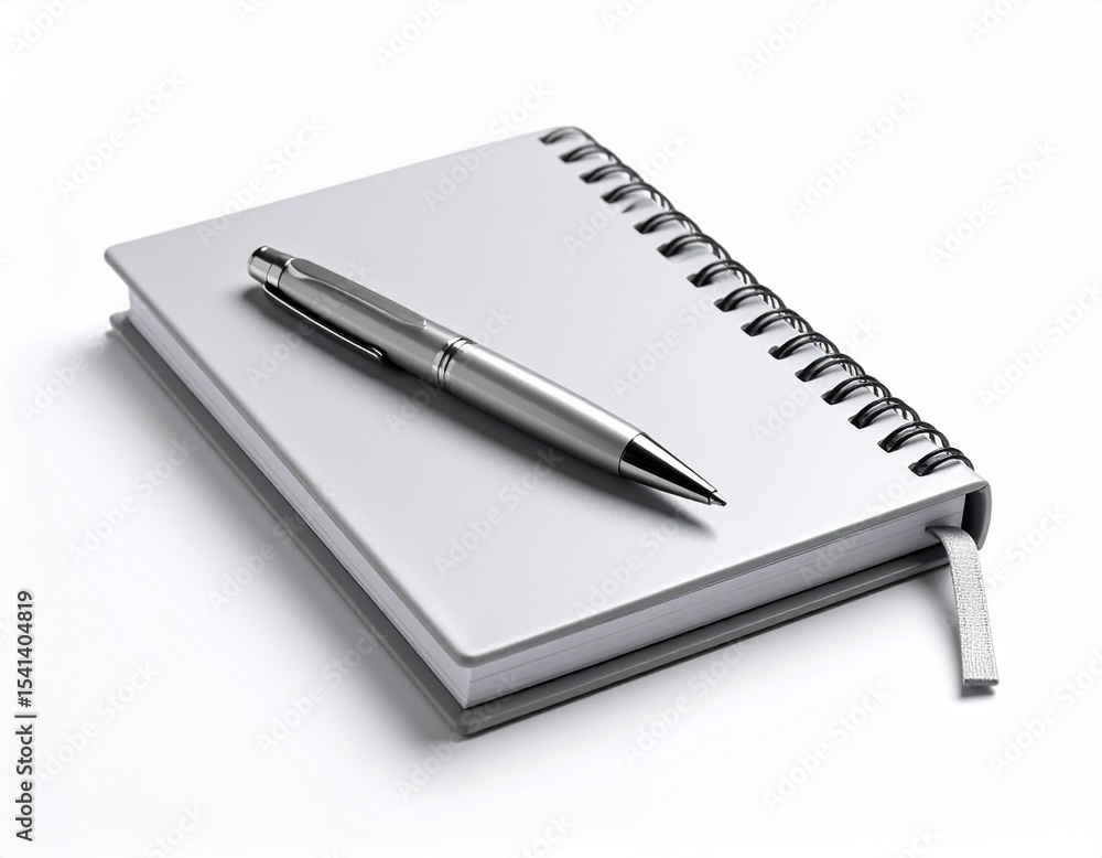 Elegant Fountain Pen Resting on an Open Notebook on white background Elegant Fountain Pen Resting on an Open Notebook on white background