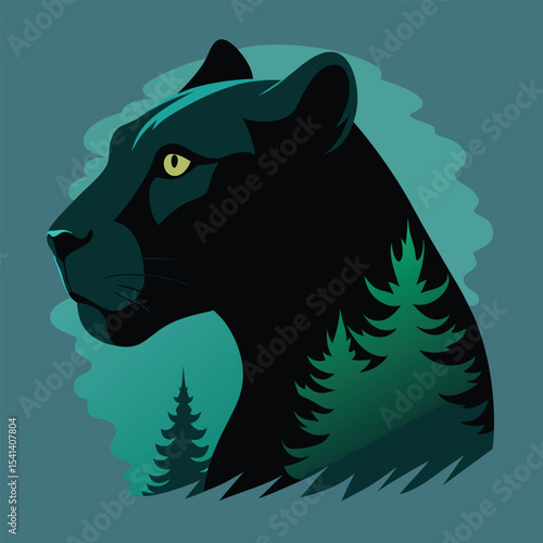 Double exposure black panther profile vector design