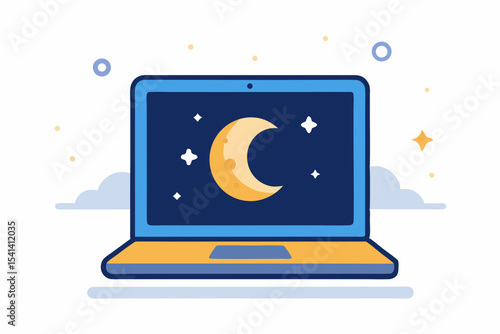 laptop moon stars hovering night tech dream