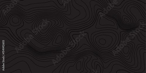 Black Topographic Map Lines – Dark Abstract Contour Background.