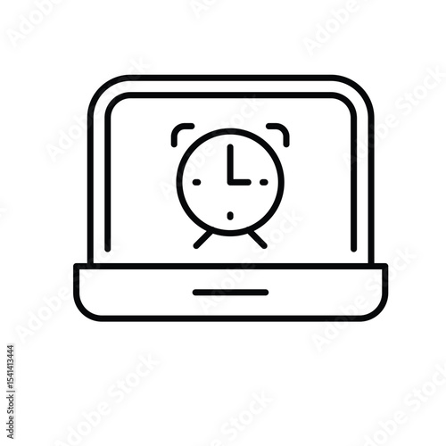 Clock on laptop icon in outline style Editable thin line symbol of time pressure digital overwork stress fatigue burnout for remote working concept and productivity loss
