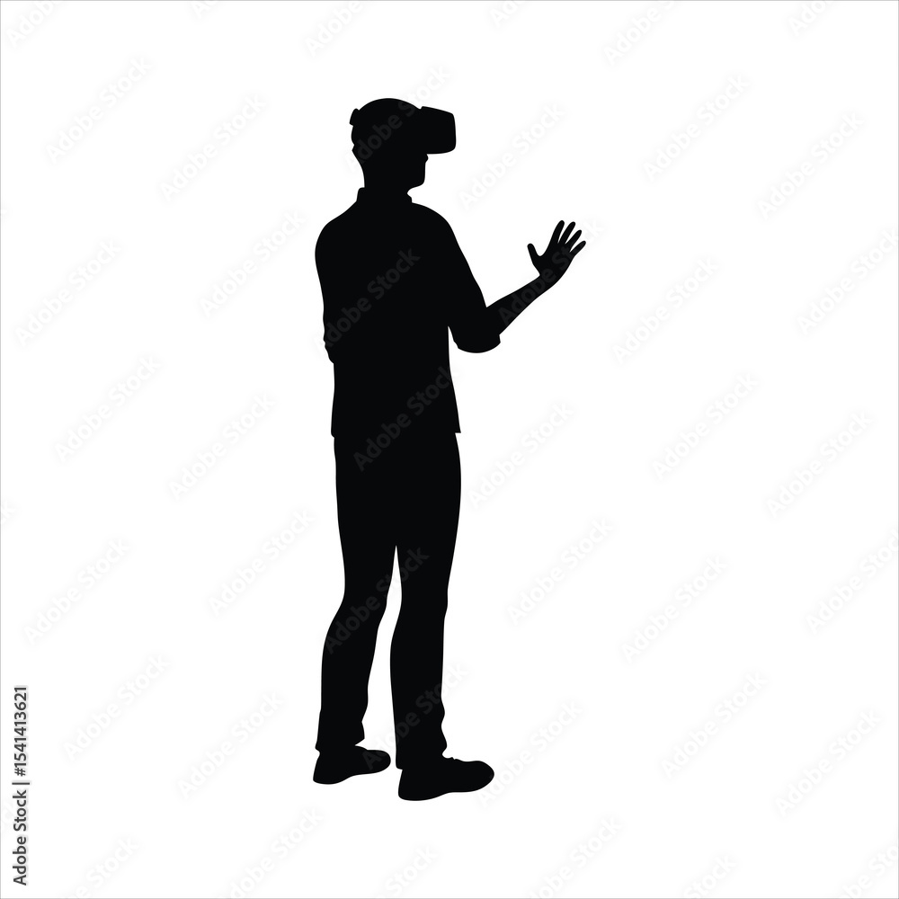 Person Using VR Headset Silhouette - Virtual Reality Experience Person Using VR Headset Silhouette - Virtual Reality Experience