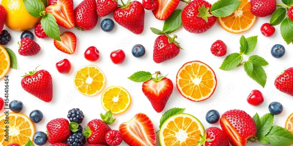 Vibrant fruit & berry collage border, seamless pattern Isolated on white, nature, frame Vibrant fruit & berry collage border, seamless pattern Isolated on white, nature, frame