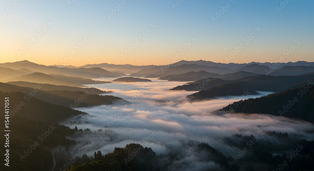 Sunrise Over Misty Mountains Breathtaking View Scenic Landscape Sunrise Over Misty Mountains Breathtaking View Scenic Landscape