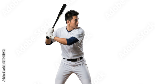 athlete preparing to swing baseball bat on a transparent background in sports action pose