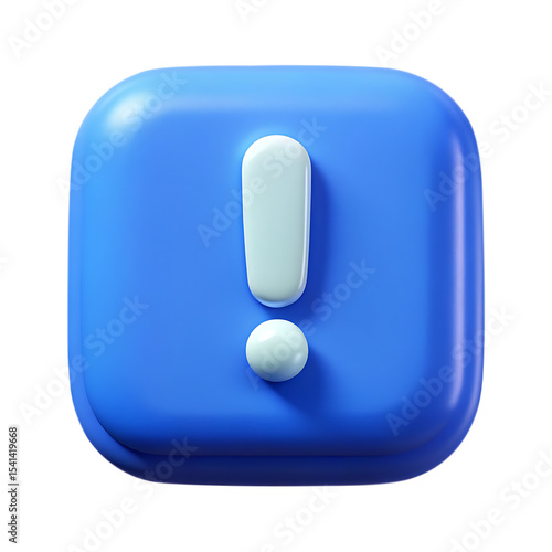 3d blue exclamation mark icon isolated on transparent background