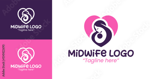 Abstract Midwife Logo with Unique Design for Modern Health Services in Purple and Pink