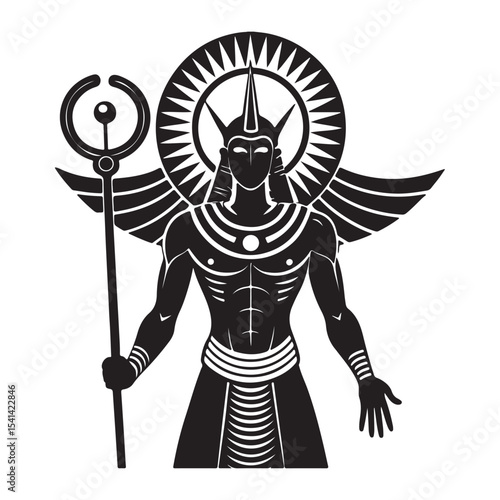 Ptah – Egyptian God of Creation and Power Vector Illustration on White Background.
