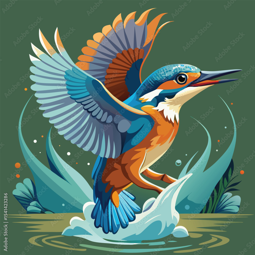 Obraz premium Vibrant kingfisher with spread wings emerging from water banner ad