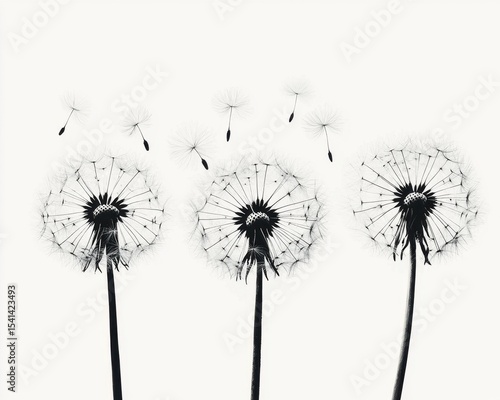 Wallpaper Mural Delicate Dandelion Seeds in Minimalist Black and White Composition Torontodigital.ca