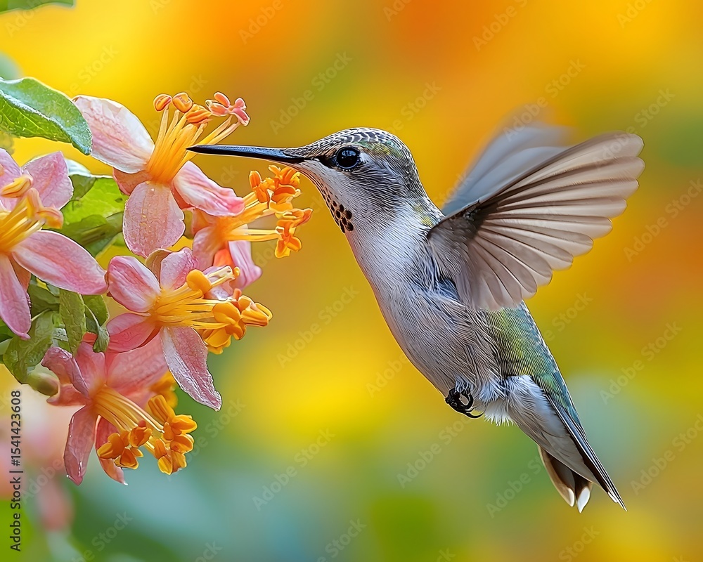 Fototapeta premium Hummingbird Feeding on Vibrant Flower
