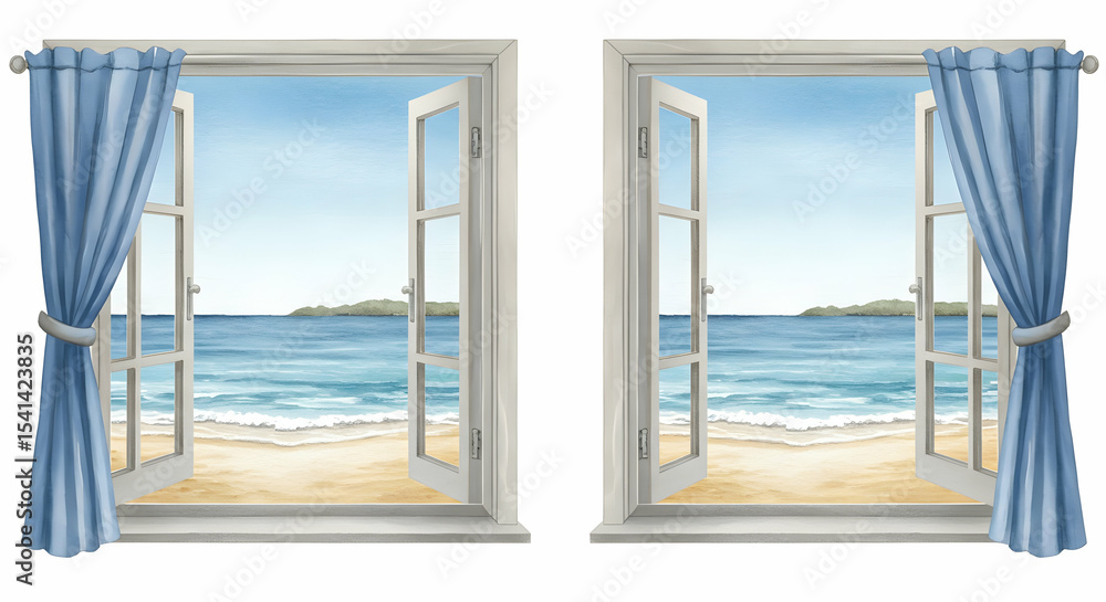 Fototapeta premium Ocean View Beach Window Seascape Coastal Summer Vacation Home Decor