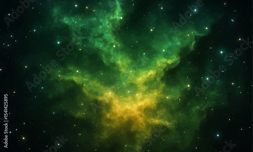 Abstract deep space background with bright, starry galaxies and nebulas in the dark night sky