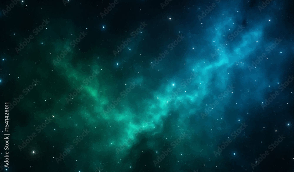 Fototapeta premium Deep space starry background with blue light nebula