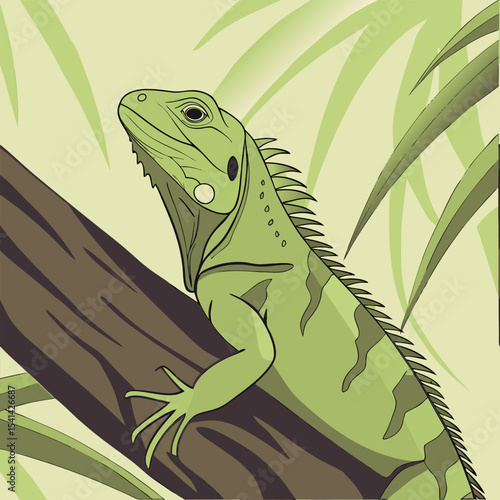 Photorealistic green iguana vector illustration