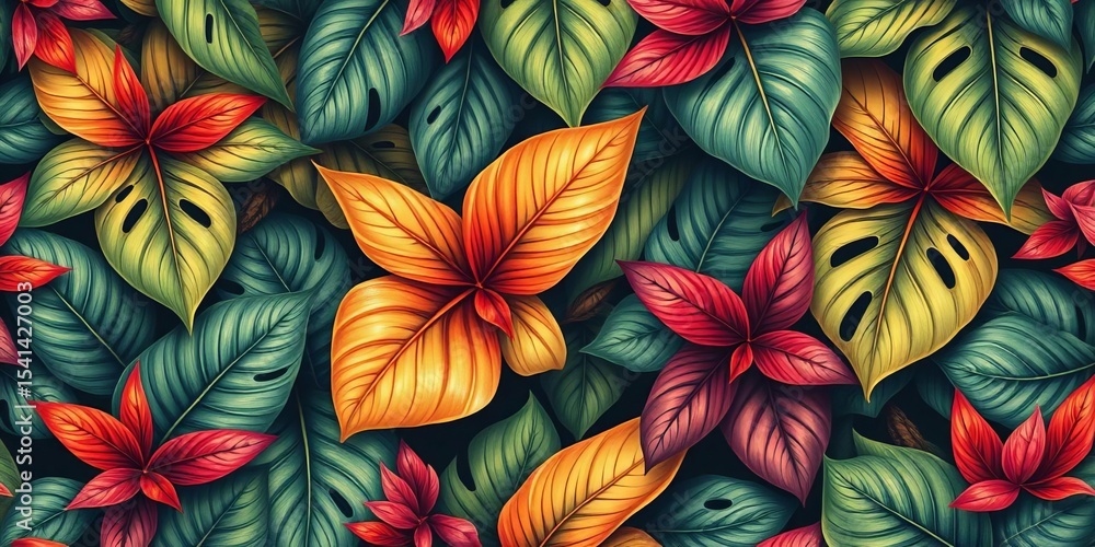 custom made wallpaper toronto digitalVintage seamless tropical leaf pattern Realistic botanical illustration Exotic foliage background, greeting, nature