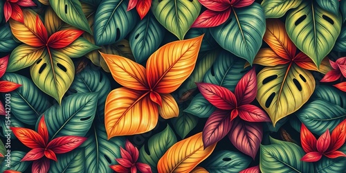 Wallpaper Mural Vintage seamless tropical leaf pattern Realistic botanical illustration Exotic foliage background, greeting, nature Torontodigital.ca