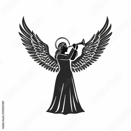 Photos Angel Moroni with Trumpet Silhouette Logo Vector isolated on white Background