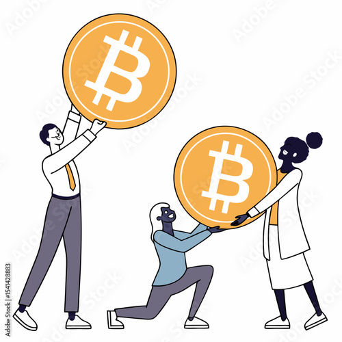 "Teamwork and Diversity in Bitcoin Cryptocurrency Adoption Concept Vector"