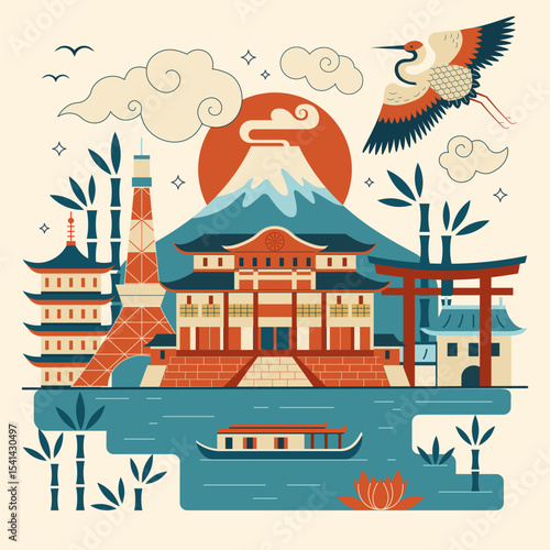 Travel to Japan Scene with Mount Fuji