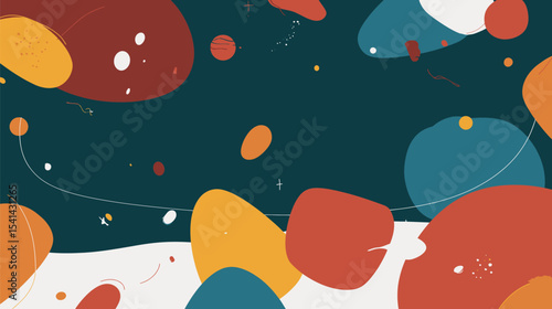 Abstract forms float within whimsical dreamlike space creating visual interest