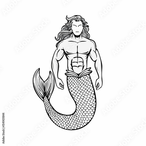 Muscular Male Mermaid Concept  Images Vector isolated on white background.