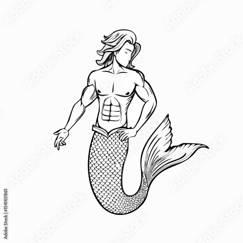 Muscular Male Mermaid Concept  Images Vector isolated on white background.