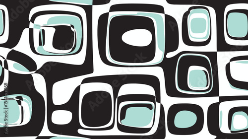 Abstract shapes interlock forming pattern black white teal modern