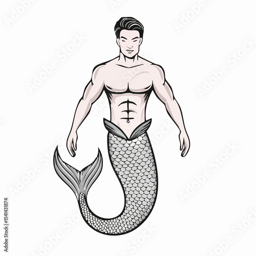 Muscular Male Mermaid Concept  Images Vector isolated on white background.