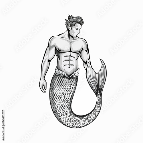 Muscular Male Mermaid Concept  Images Vector isolated on white background.