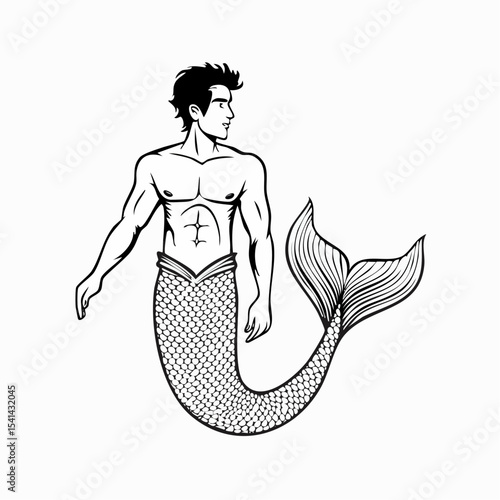 Muscular Male Mermaid Concept  Images Vector isolated on white background.