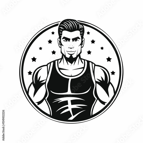 Strong Muscular Men Logo Design Vector Image Isolated on white background.