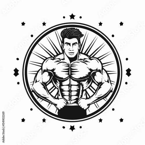 Strong Muscular Men Logo Design Vector Image Isolated on white background.