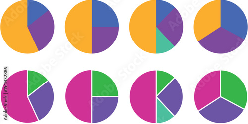 Pie charts diagram. Pie chart divided equal parts. Progress sectors. ring percentage wheel. Charts diagram segment infographic
