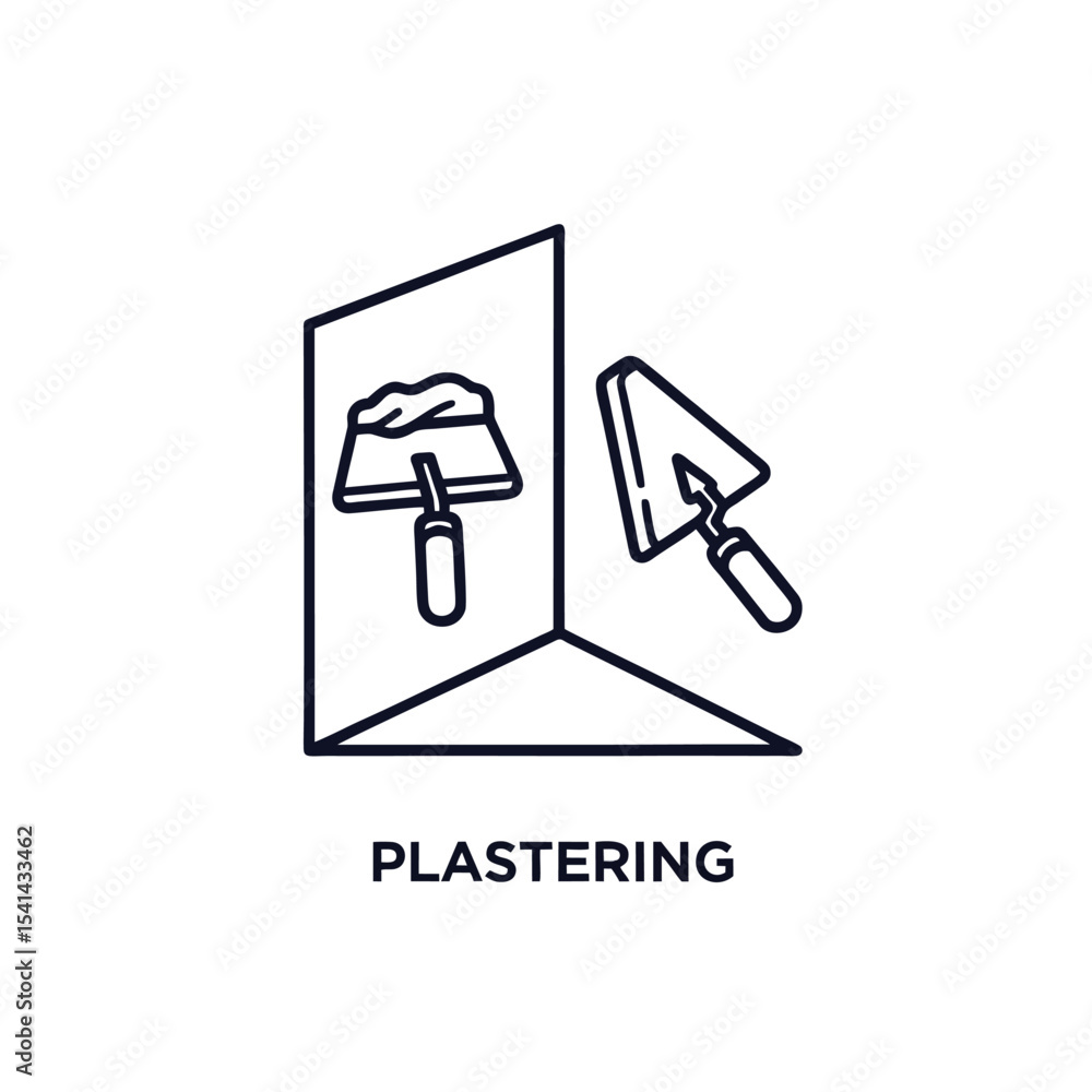 Fototapeta premium Creative Plastering Company Logo With Wall Corner and Trowel Tool