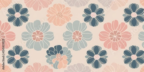 Korean Hanbok-Inspired Seamless Pattern with Floral and Geometric Motifs