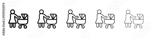 Woman with Baby Stroller icon for mobile concept and web design.