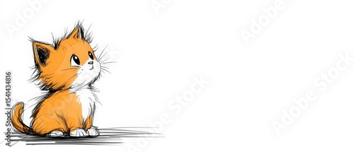 Cute Kitten Drawing on White Background in Stick Figure Style