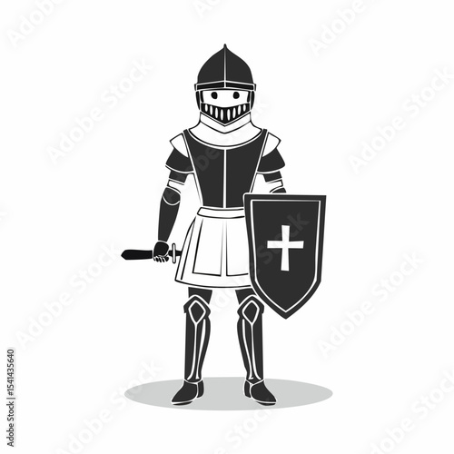 Crusade Knight Image Vector. Crusader knight illustration Black and White Stock vector.