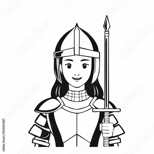 Crusade Knight Image Vector. Crusader knight illustration Black and White Stock vector.