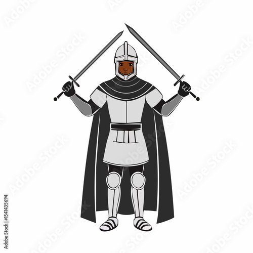 Crusade Knight Image Vector. Crusader knight illustration Black and White Stock vector.