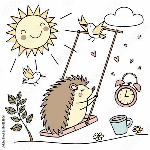 Playful Bashful Hedgehog design, styled with on a cloud swing and Sunny Mornings shades in a Morning sunshine setting