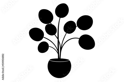 Silhouette of a Chinese Money Plant with Round Leaves – Minimalist Botanical Art