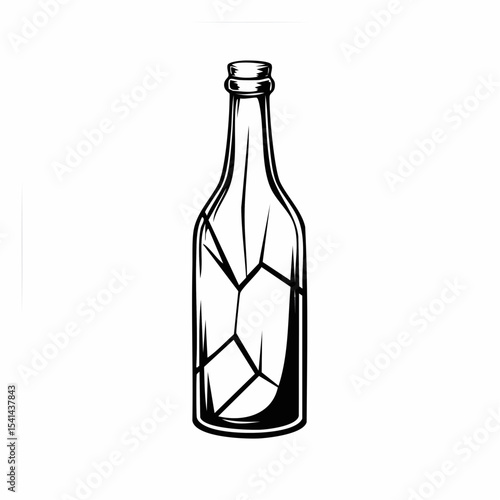 Broken Glass Bottle Sharp Shards Glass Image vector Isolated on white background.