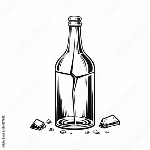 Broken Glass Bottle Sharp Shards Glass Image vector Isolated on white background.