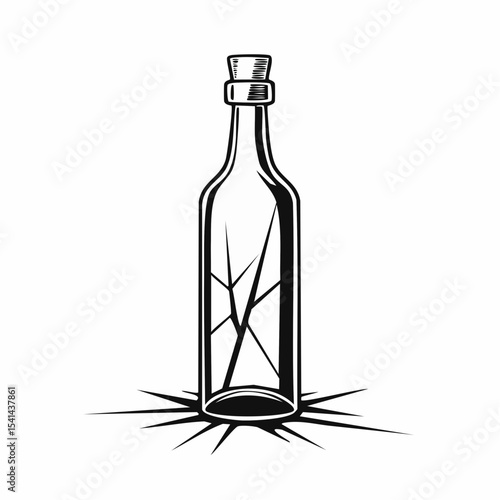 Broken Glass Bottle Sharp Shards Glass Image vector Isolated on white background.