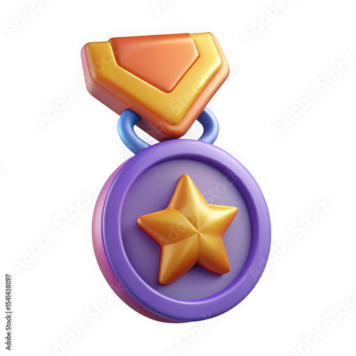 3d cartoon medal award star isolated on transparent background