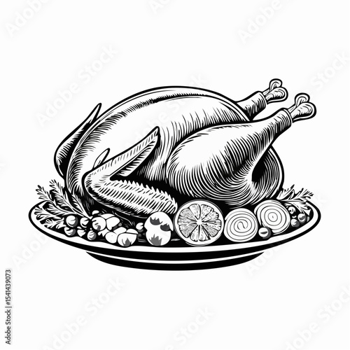 Roasted Turkey Christmas And Thanksgiving Day Image Vector Isolated on white Background.