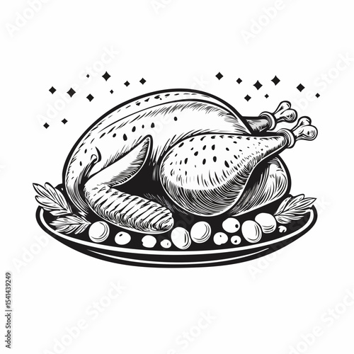 Roasted Turkey Christmas And Thanksgiving Day Image Vector Isolated on white Background.