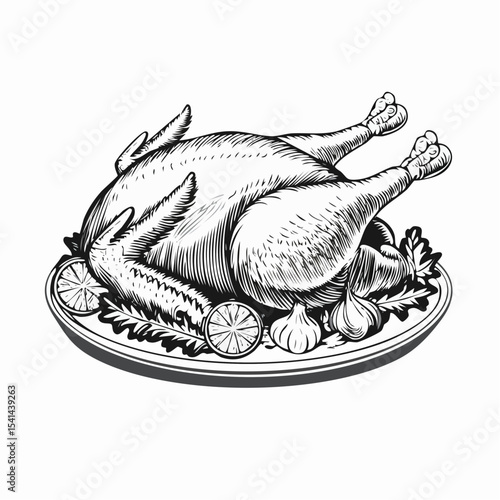 Roasted Turkey Christmas And Thanksgiving Day Image Vector Isolated on white Background.
